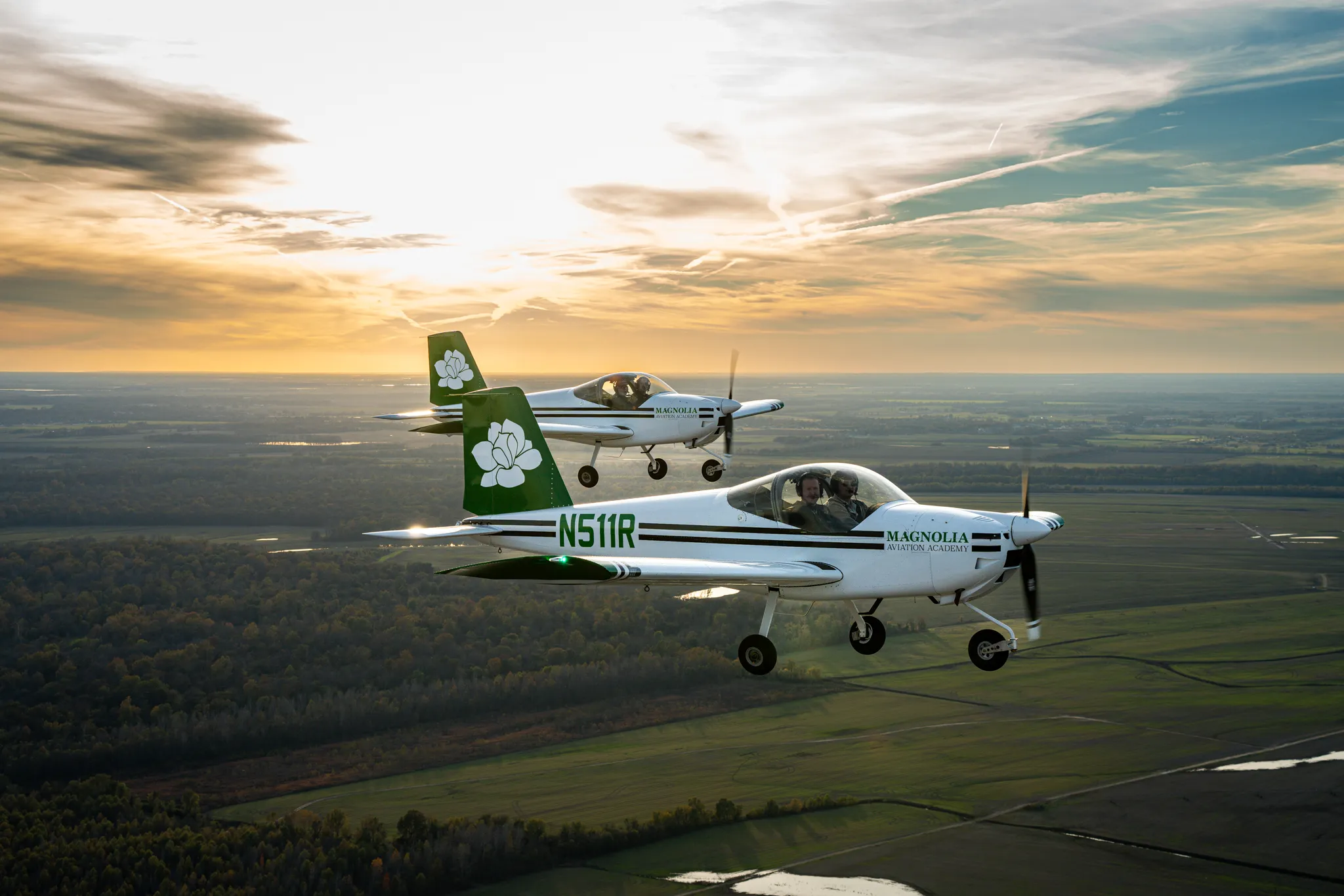 Magnolia Aviation flight training cohort students on the flight line