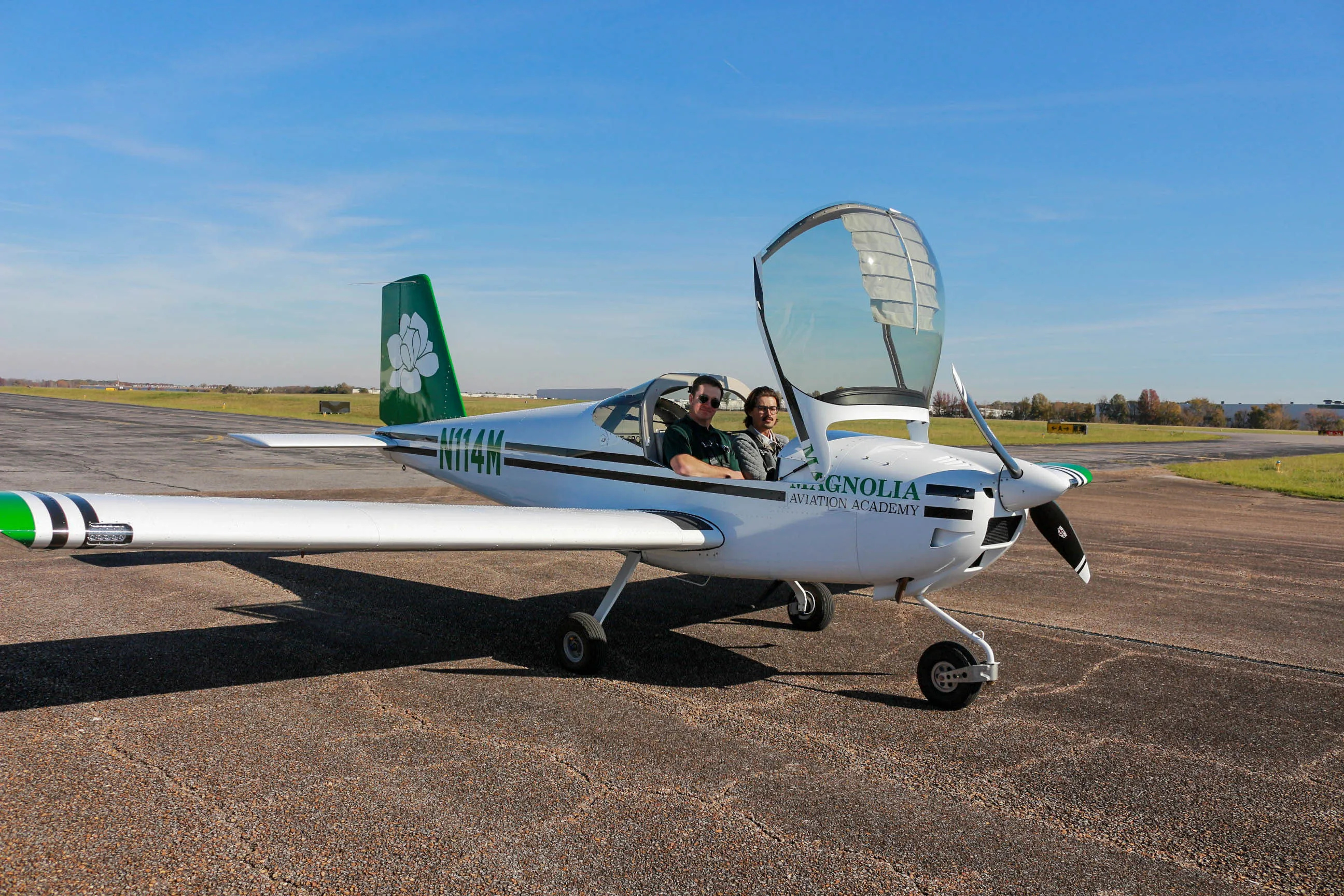 Professional student pilot pre-flight check at Magnolia Aviation Academy